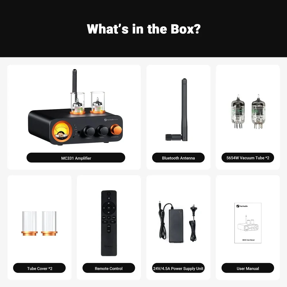 Fosi Audio MC331 Tube Integrated Bluetooth Amplifier with DAC and VU Meter (Open Box) - Image 2